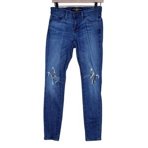 Lucky Brand Brooke Skinny Jeans Womens 0/25 Medium Wash Distressed Ripped Denim